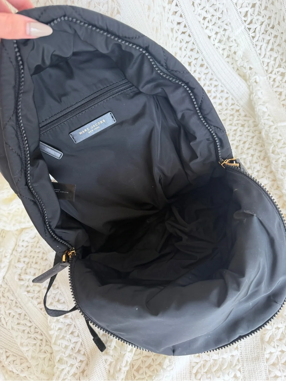 Marc Jacobs Black Quilted Mini Backpack with Gold Plaque